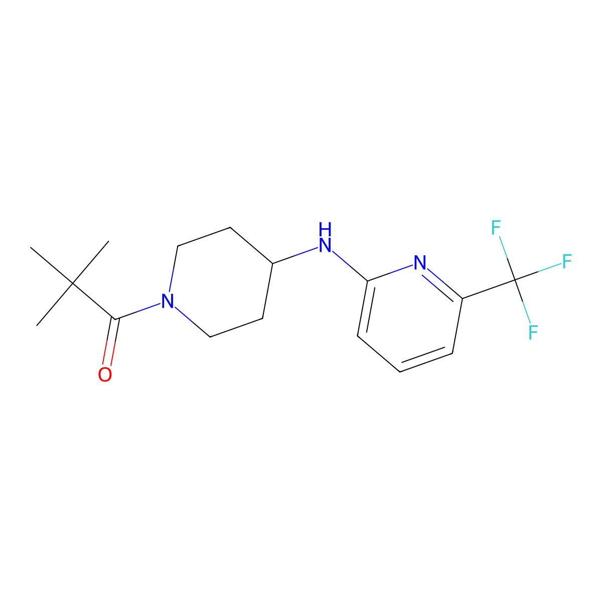 2,2-Dimethyl-1-(4-{[6-(trifluoromethyl)pyridin-2-yl]amino}piperidin-1-yl)propan-1-one molecular structure, CAS 2464042-65-5