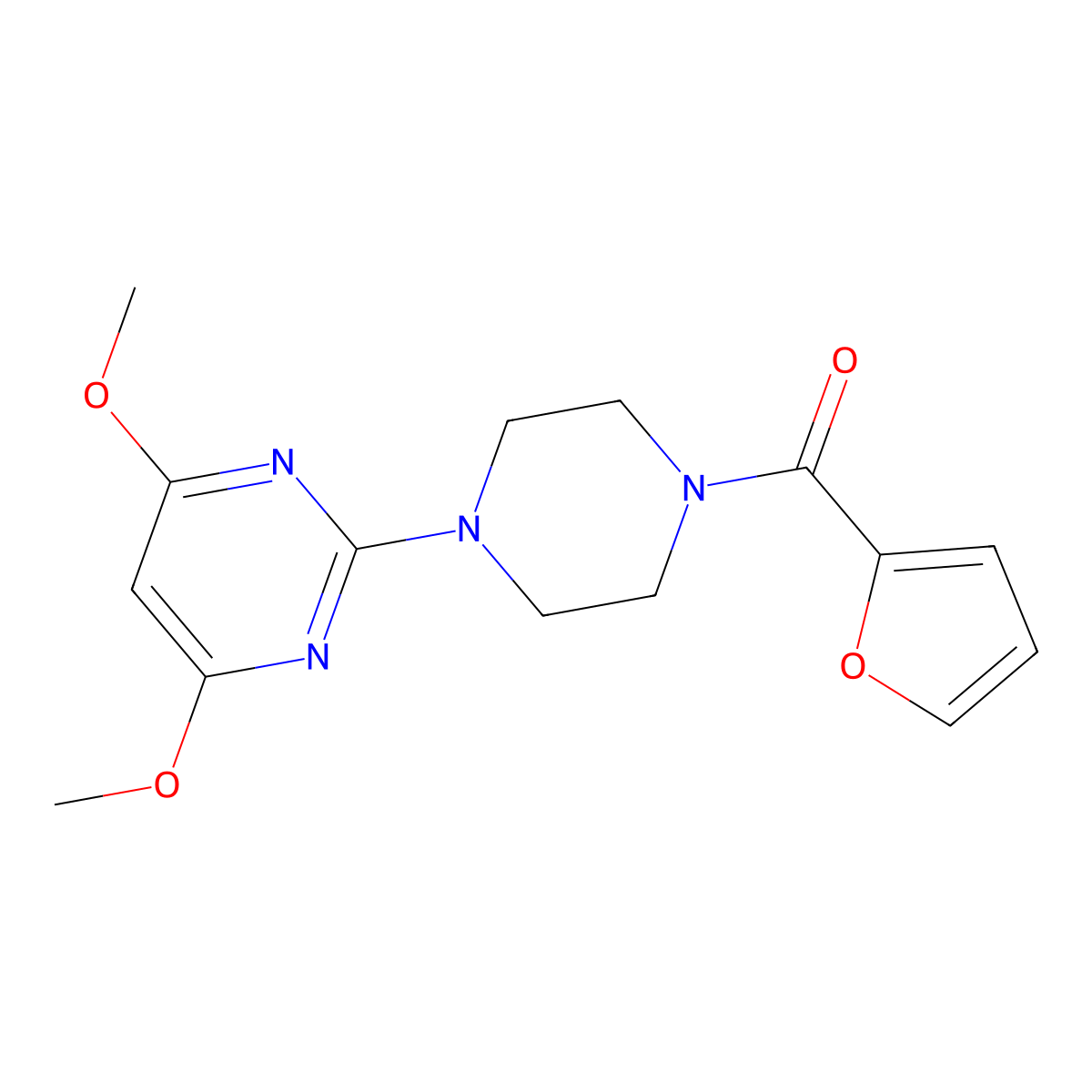 2-[4-(Furan-2-carbonyl)piperazin-1-yl]-4,6-dimethoxypyrimidine molecular structure, CAS 2464078-89-3