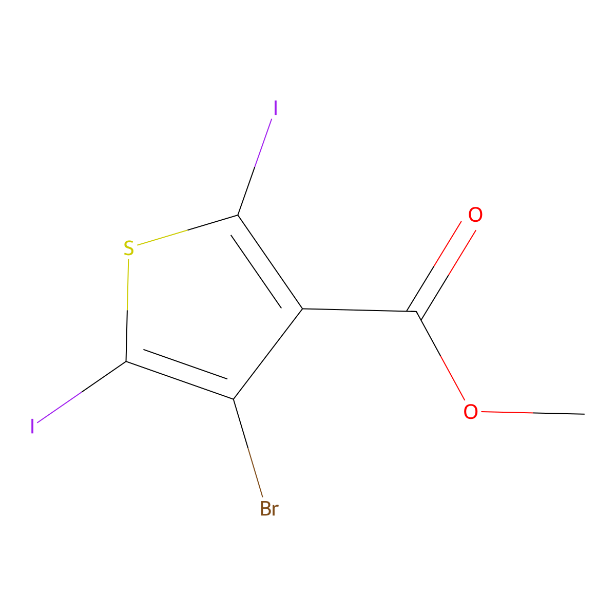 Methyl 4-bromo-2,5-diiodothiophene-3-carboxylate molecular structure, CAS 24647-85-6