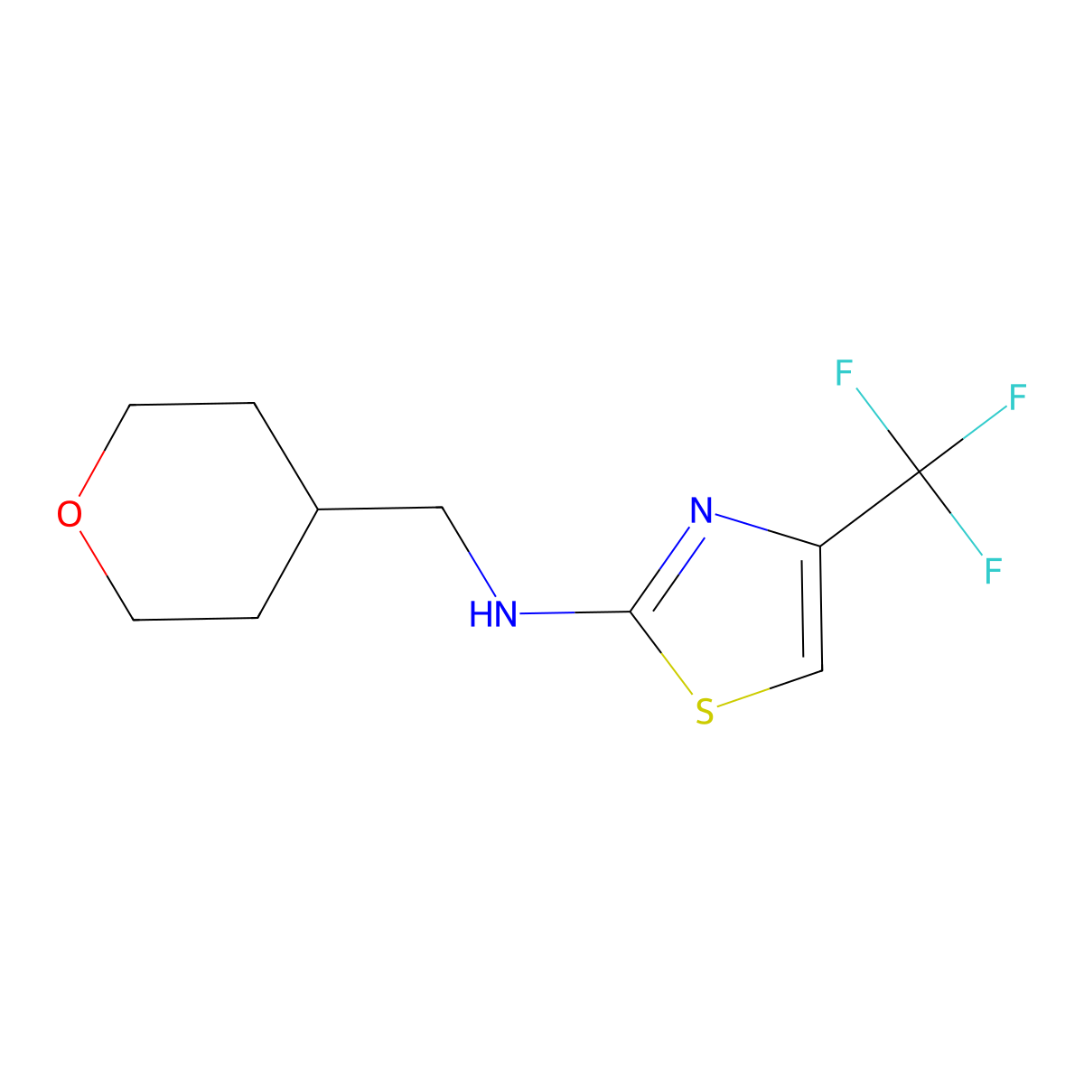 N-[(oxan-4-yl)methyl]-4-(trifluoromethyl)-1,3-thiazol-2-amine molecular structure, CAS 2464701-04-8