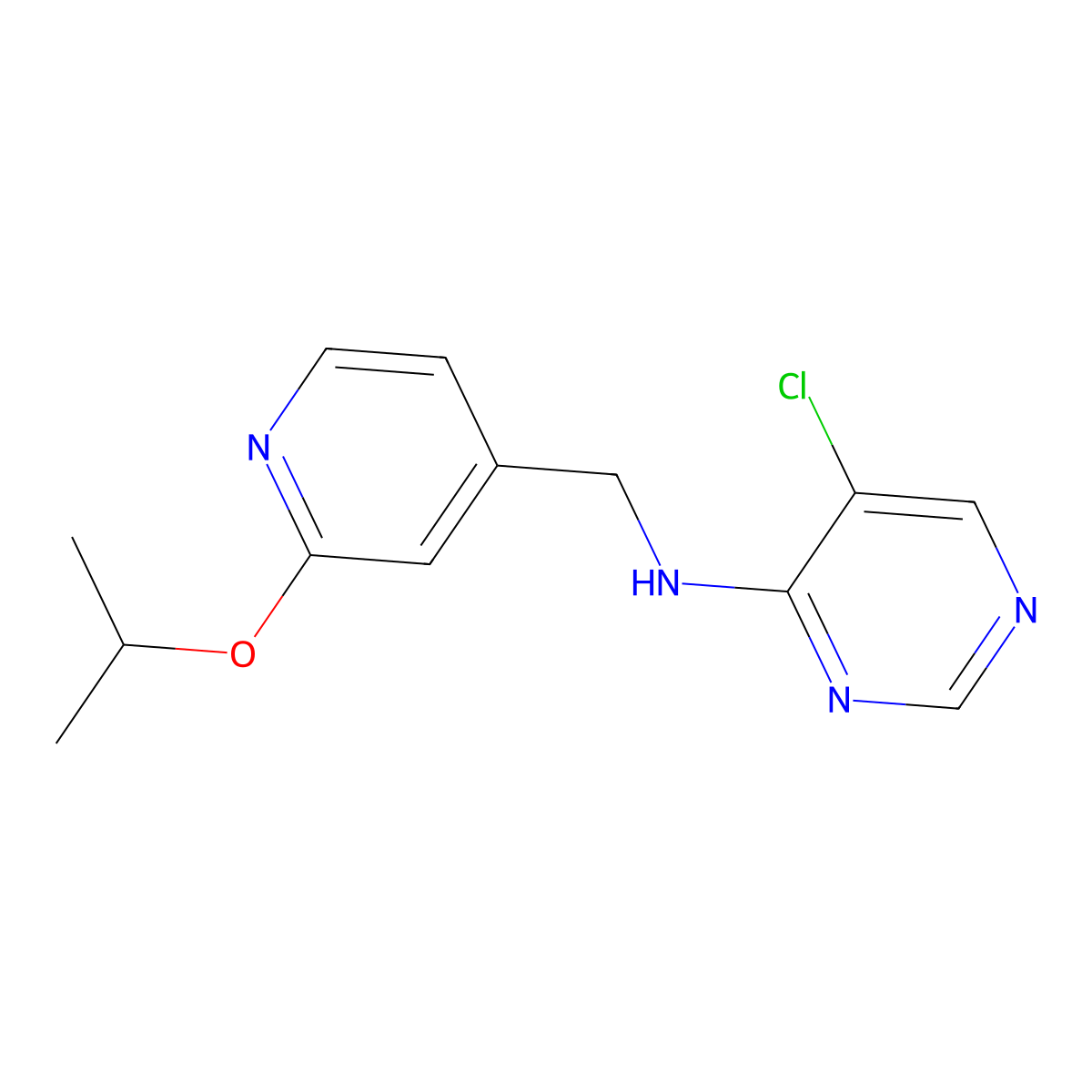 5-chloro-N-{[2-(propan-2-yloxy)pyridin-4-yl]methyl}pyrimidin-4-amine molecular structure, CAS 2464881-88-5