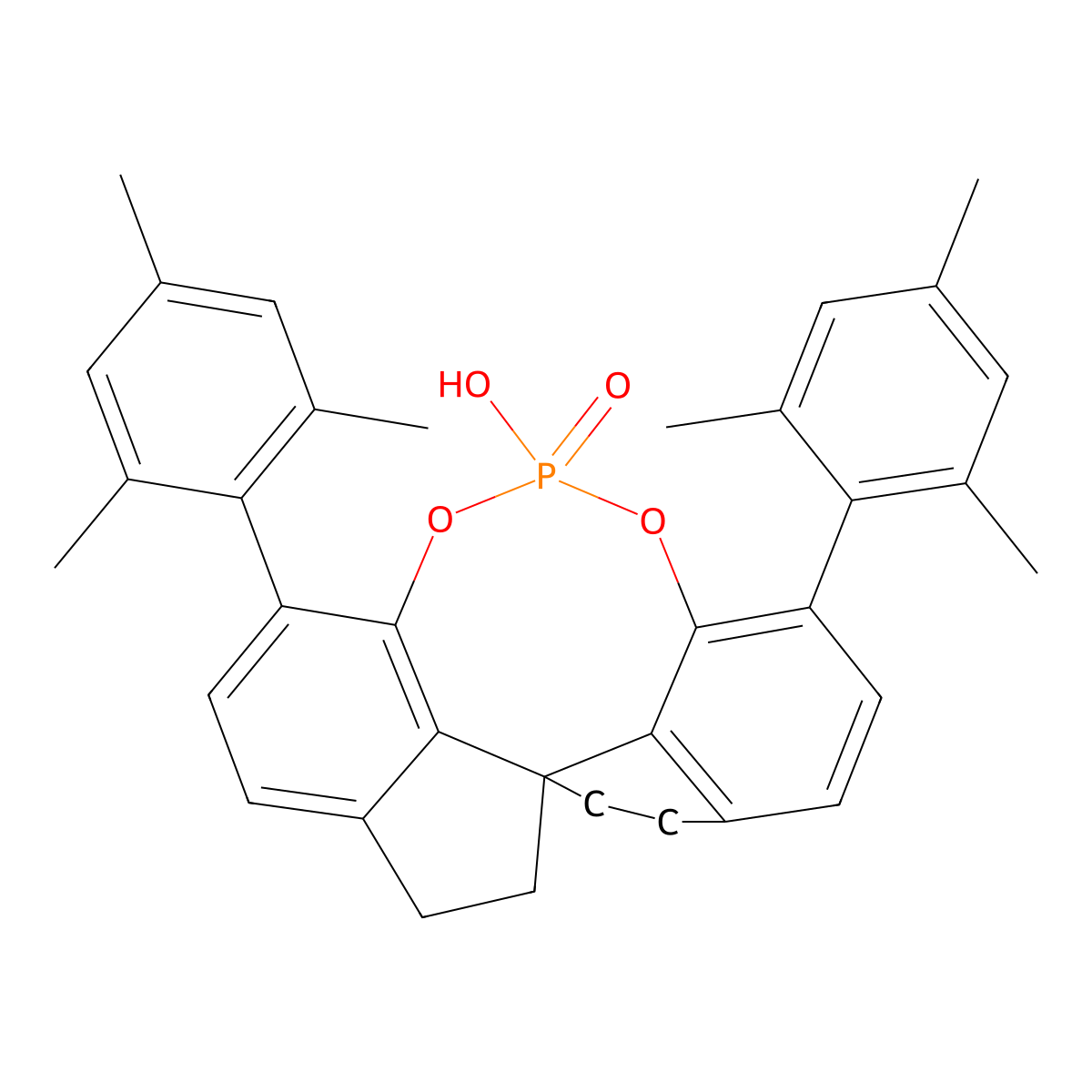 (11aS)-12-Hydroxy-1,10-dimesityl-4,5,6,7-tetrahydrodiindeno[7,1-de:1',7'-fg][1,3,2]dioxaphosphocine 12-oxide molecular structure, CAS 2464909-21-3