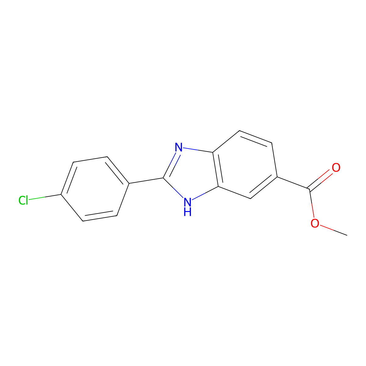 methyl 2-(4-chlorophenyl)-1H-benzimidazole-5-carboxylate molecular structure, CAS 246517-79-3
