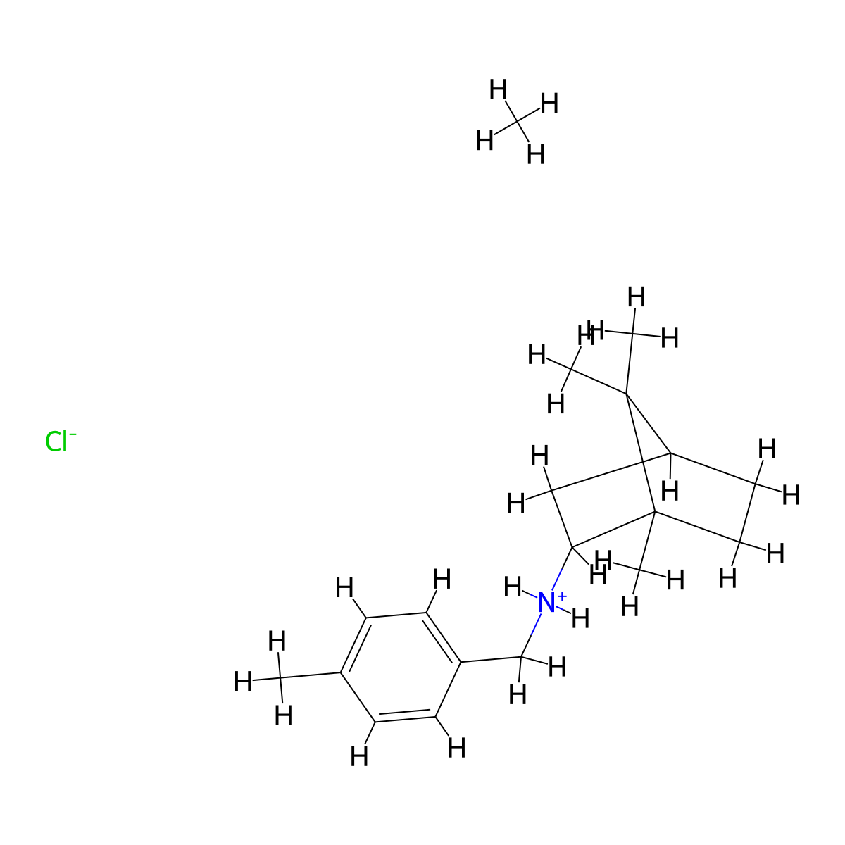 2-Bornanamine, N-(p-methylbenzyl)-, hydrochloride, endo-(+-)- molecular structure, CAS 24652-87-7