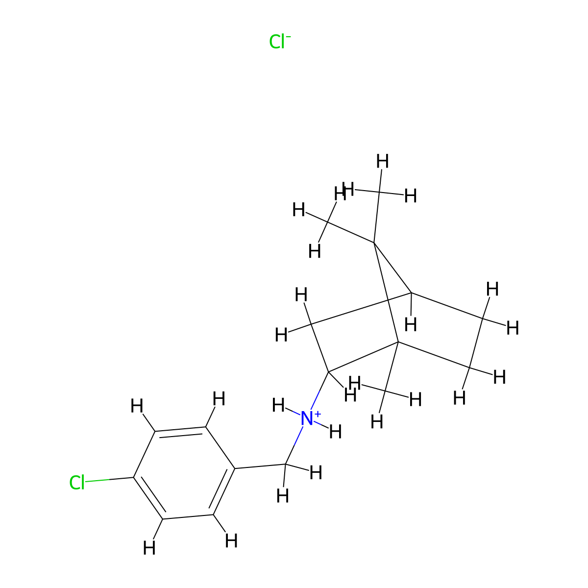 2-Bornanamine, N-(p-chlorobenzyl)-, hydrochloride, endo-(+-)- molecular structure, CAS 24652-88-8