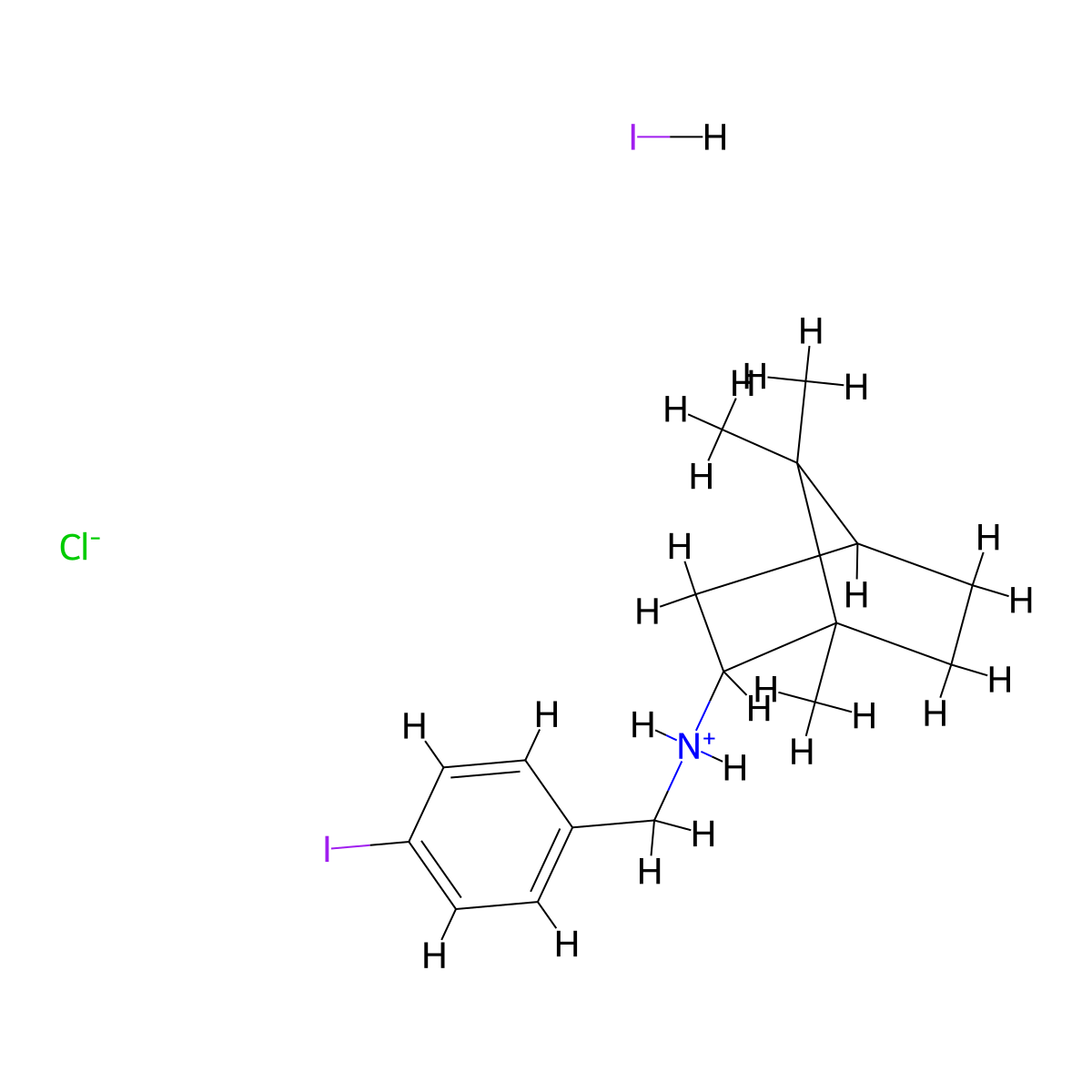 2-Bornanamine, N-(p-iodobenzyl)-, hydrochloride, endo-(+-)- molecular structure, CAS 24652-90-2
