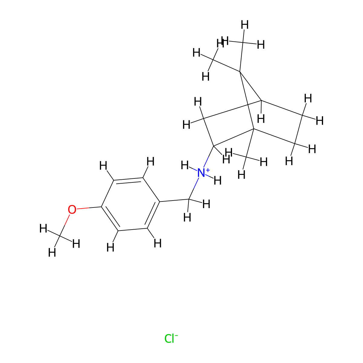 2-Bornanamine, N-(p-methoxybenzyl)-, hydrochloride, endo-(+-)- molecular structure, CAS 24652-91-3