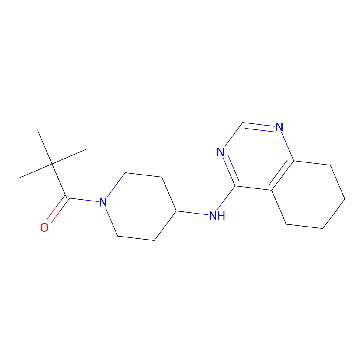 2,2-Dimethyl-1-{4-[(5,6,7,8-tetrahydroquinazolin-4-yl)amino]piperidin-1-yl}propan-1-one molecular structure, CAS 2465548-83-6