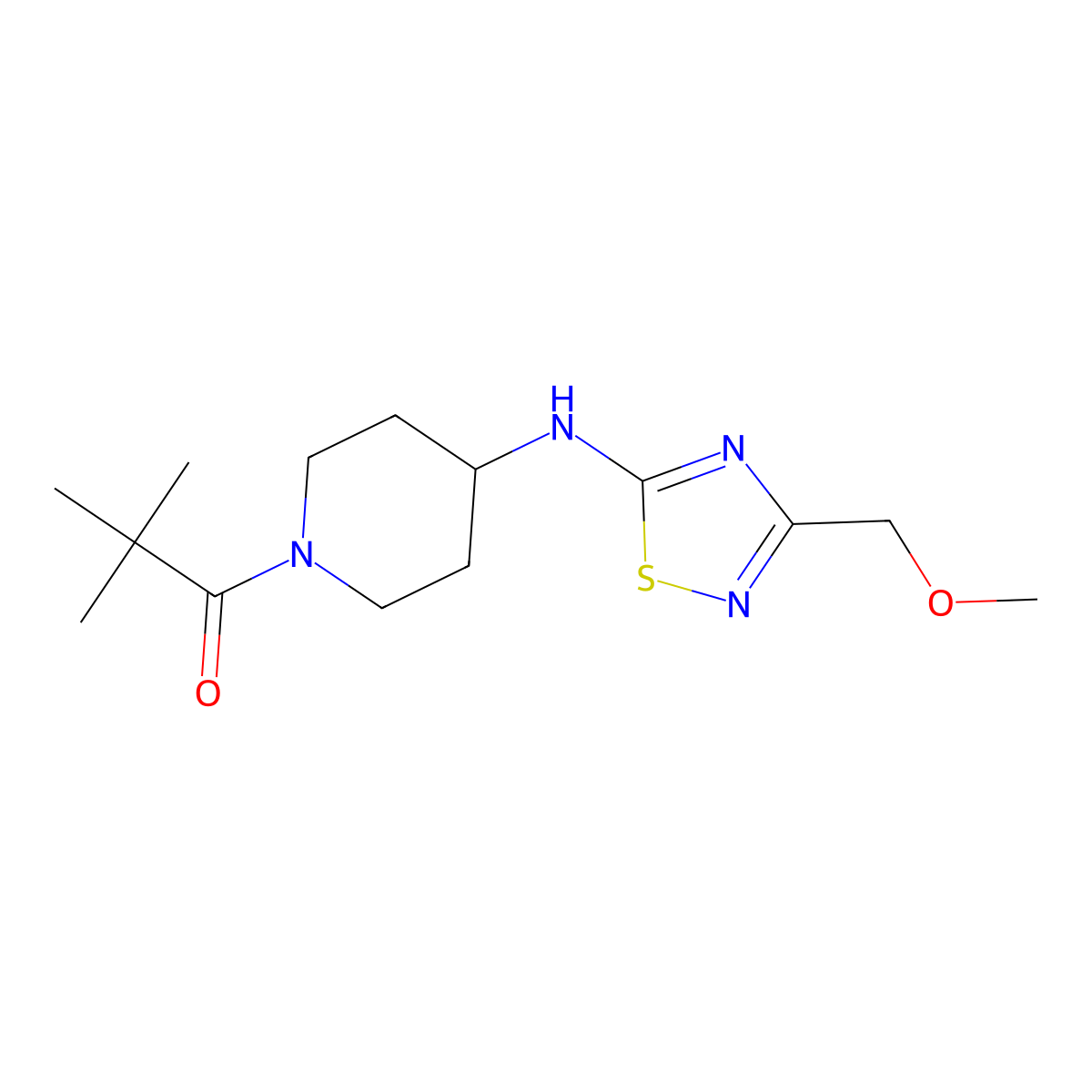 1-(4-{[3-(Methoxymethyl)-1,2,4-thiadiazol-5-yl]amino}piperidin-1-yl)-2,2-dimethylpropan-1-one molecular structure, CAS 2466296-10-4
