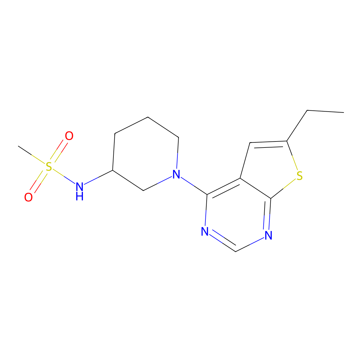 N-(1-{6-ethylthieno[2,3-d]pyrimidin-4-yl}piperidin-3-yl)methanesulfonamide molecular structure, CAS 2466859-79-8