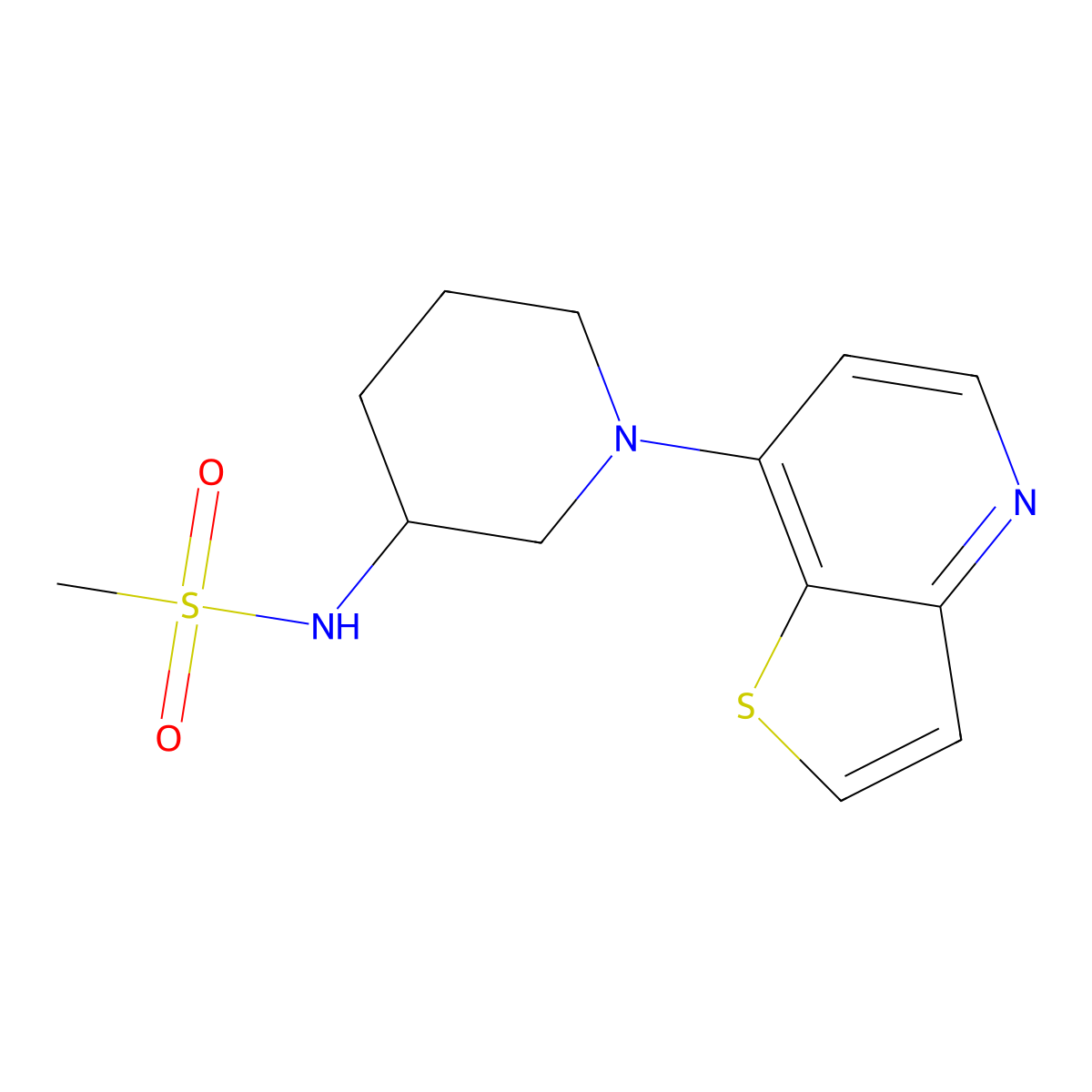 N-(1-{thieno[3,2-b]pyridin-7-yl}piperidin-3-yl)methanesulfonamide molecular structure, CAS 2467076-44-2