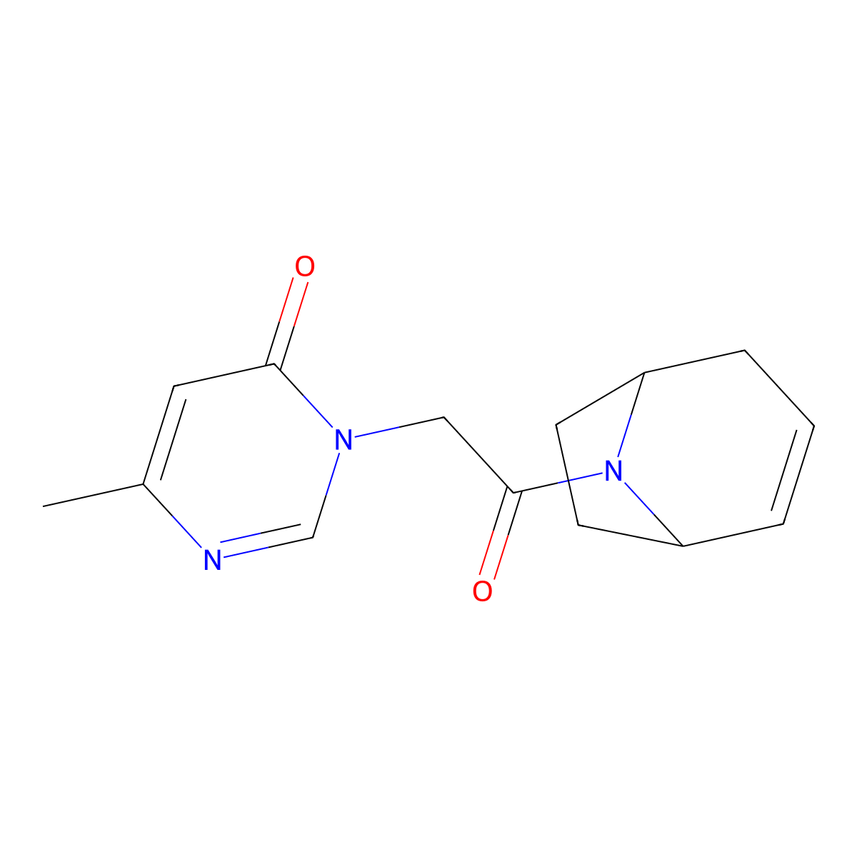 3-(2-{8-Azabicyclo[3.2.1]oct-2-en-8-yl}-2-oxoethyl)-6-methyl-3,4-dihydropyrimidin-4-one molecular structure, CAS 2467130-48-7