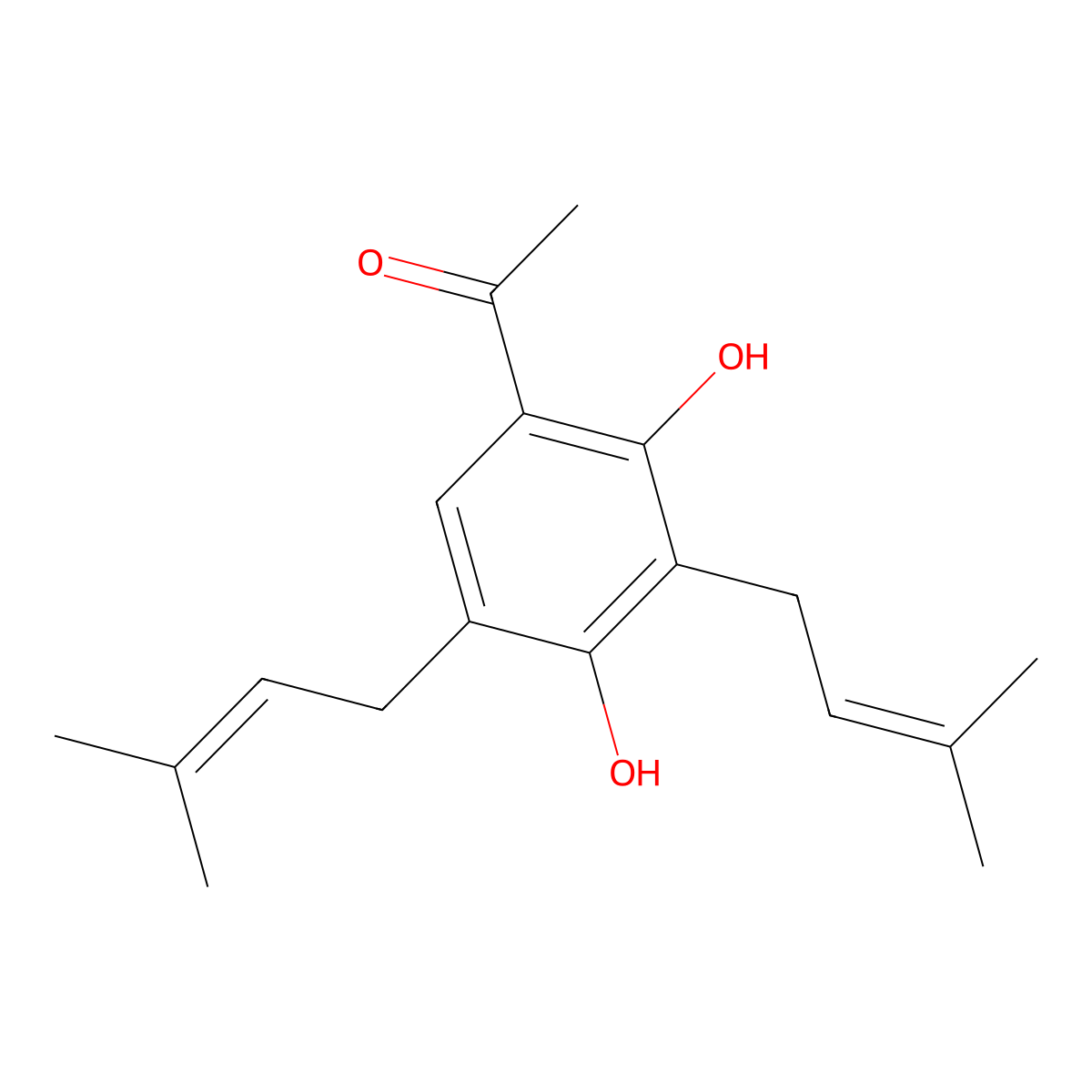 1-[2,4-Dihydroxy-3,5-bis(3-methylbut-2-enyl)phenyl]ethanone molecular structure, CAS 24672-82-0