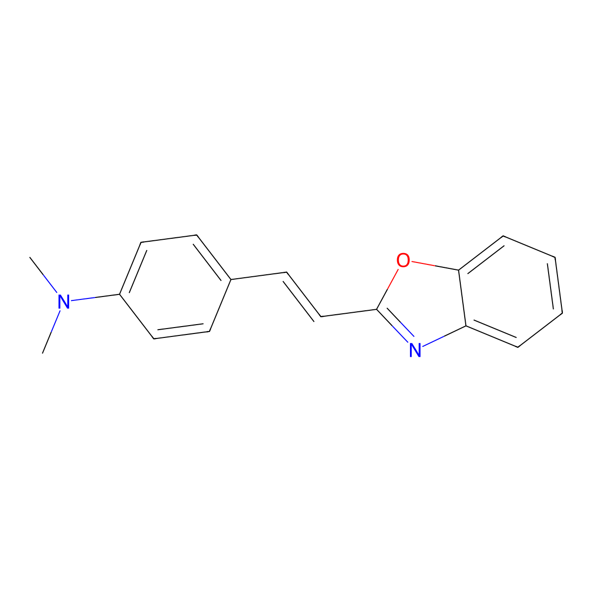 Benzenamine, 4-[2-(2-benzoxazolyl)ethenyl]-N,N-dimethyl- molecular structure, CAS 24675-13-6