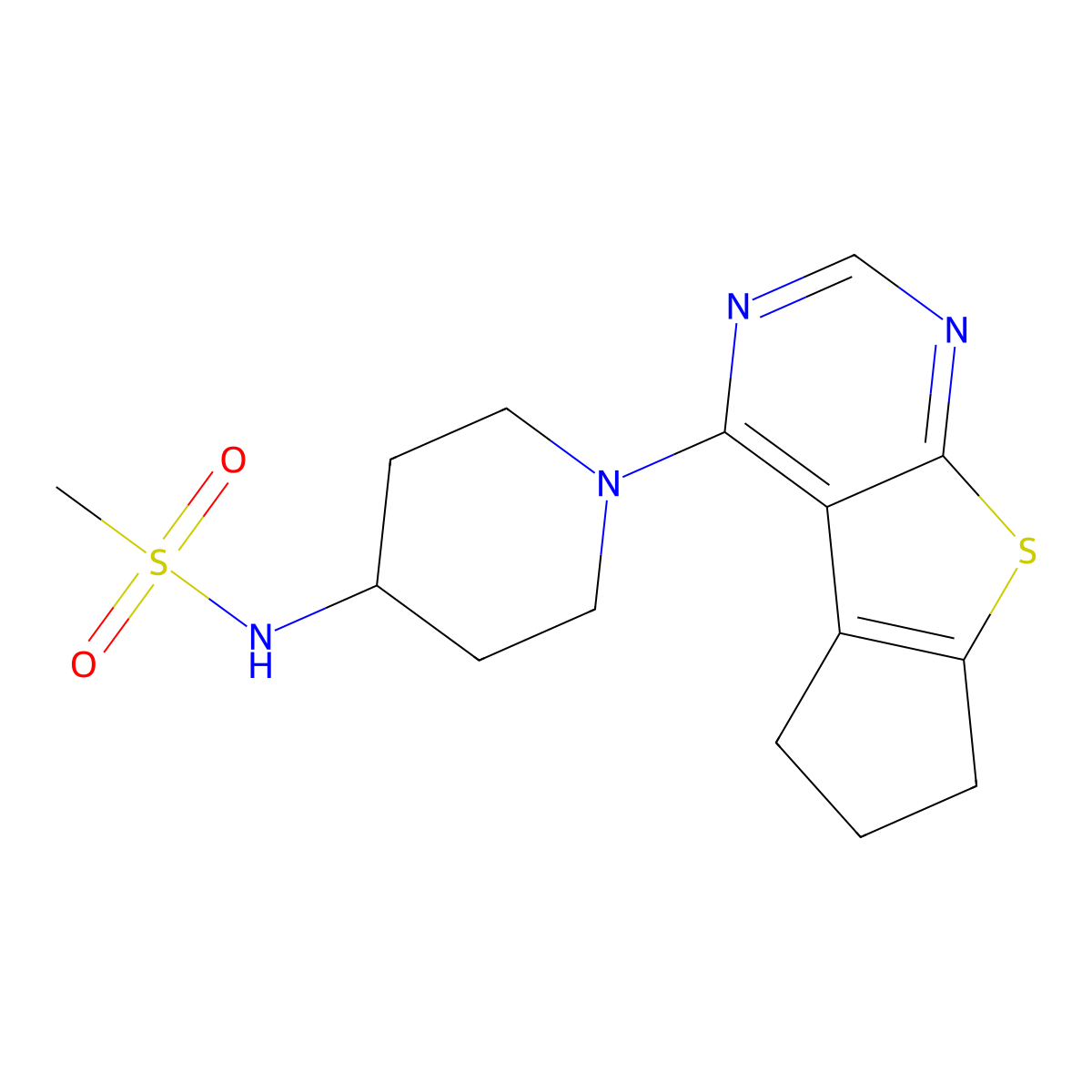N-(1-{7-thia-9,11-diazatricyclo[6.4.0.0^{2,6}]dodeca-1(8),2(6),9,11-tetraen-12-yl}piperidin-4-yl)methanesulfonamide molecular structure, CAS 2467627-18-3
