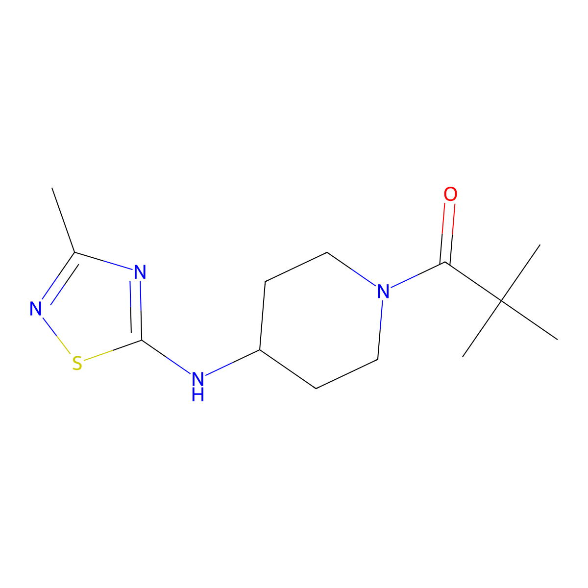 2,2-Dimethyl-1-{4-[(3-methyl-1,2,4-thiadiazol-5-yl)amino]piperidin-1-yl}propan-1-one molecular structure, CAS 2467988-14-1