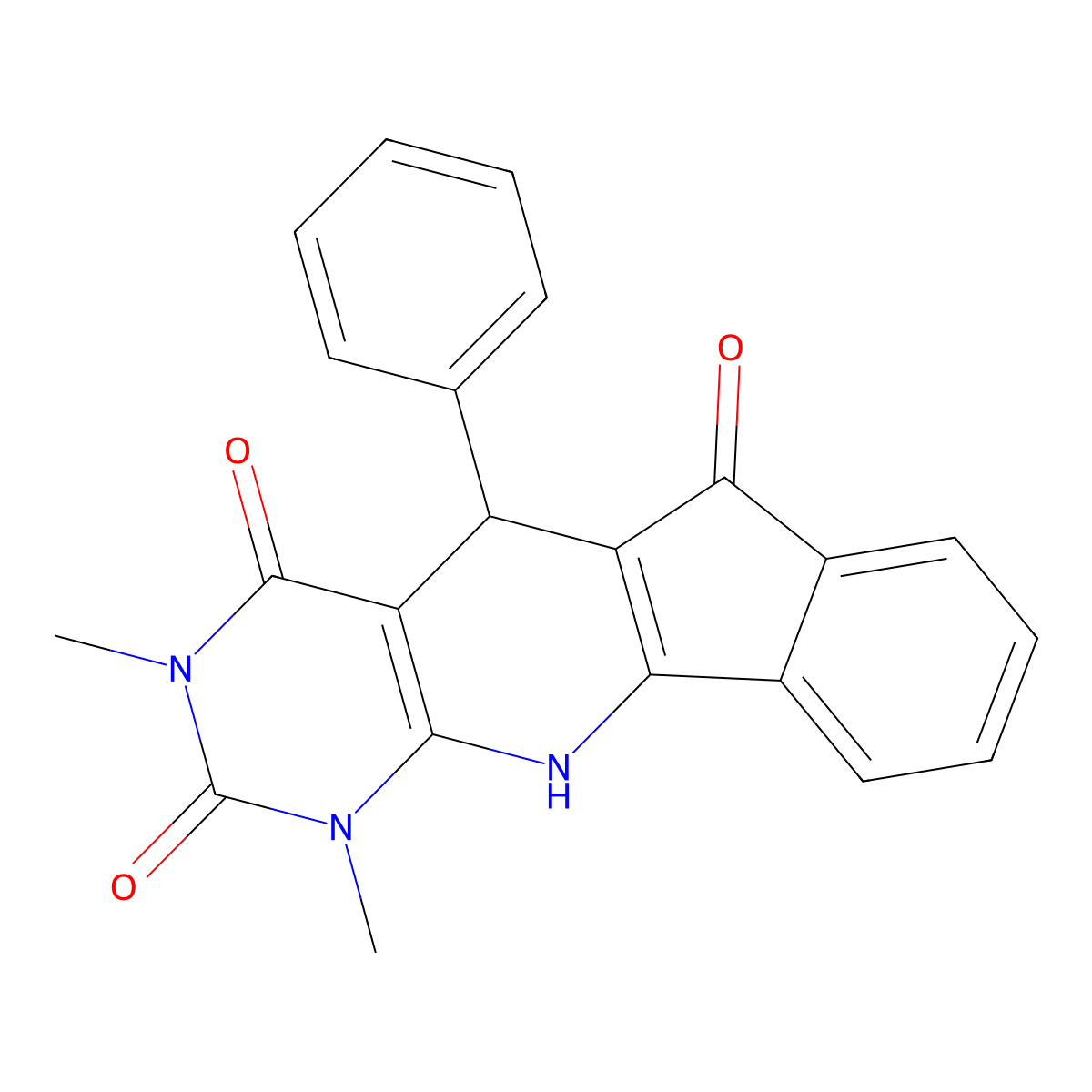 1,3-dimethyl-5-phenyl-5,11-dihydro-1H-indeno[2',1':5,6]pyrido[2,3-d]pyrimidine-2,4,6(3H)-trione molecular structure, CAS 24680-24-8