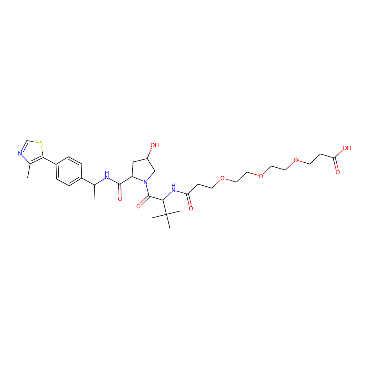 (S)-15-((2S,4R)-4-Hydroxy-2-(((S)-1-(4-(4-methylthiazol-5-yl)phenyl)ethyl)carbamoyl)pyrrolidine-1-carbonyl)-16,16-dimethyl-13-oxo-4,7,10-trioxa-14-azaheptadecan-1-oic acid molecular structure, CAS 2468040-55-1