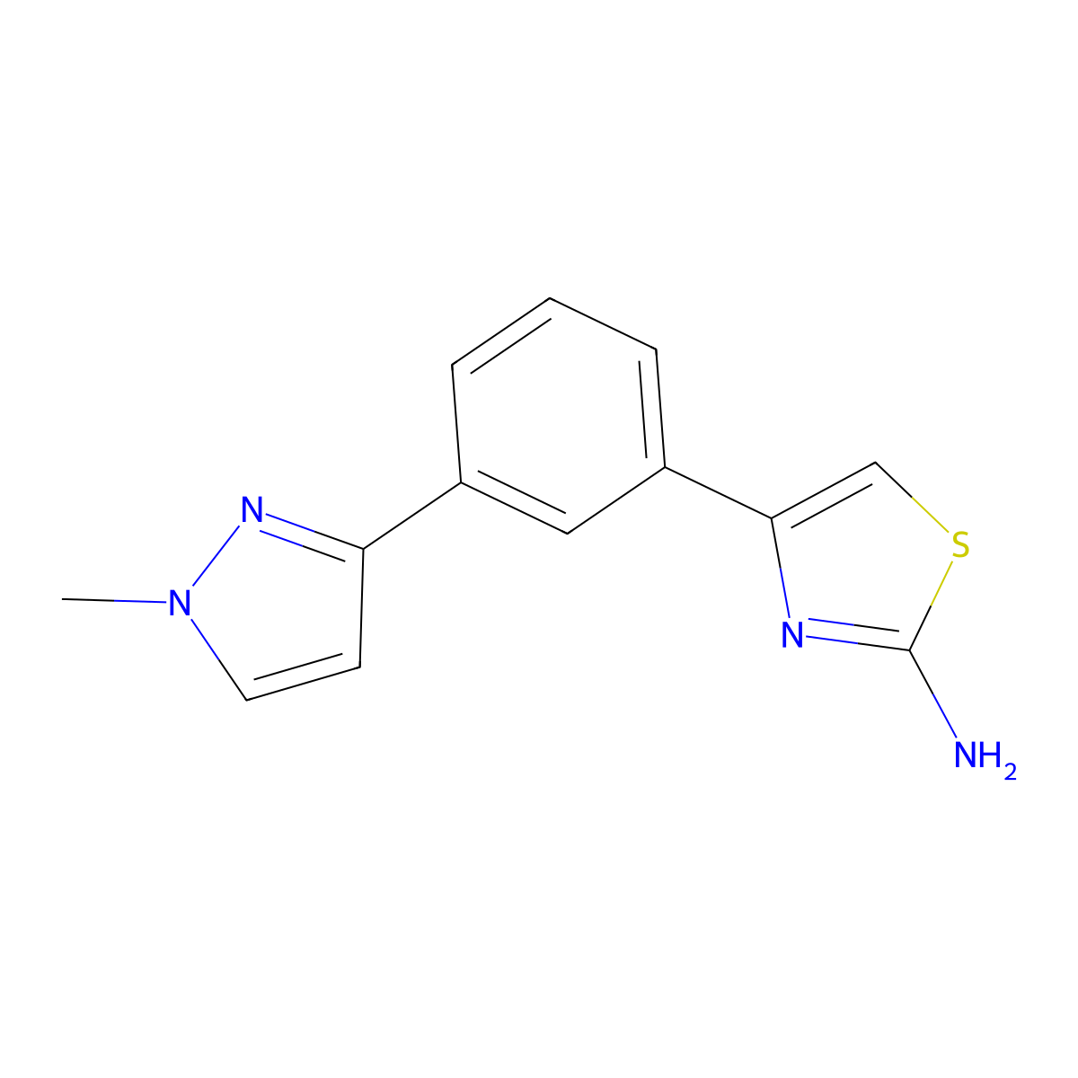4-[3-(1-methyl-1H-pyrazol-3-yl)phenyl]-2-Thiazolamine molecular structure, CAS 2468046-38-8