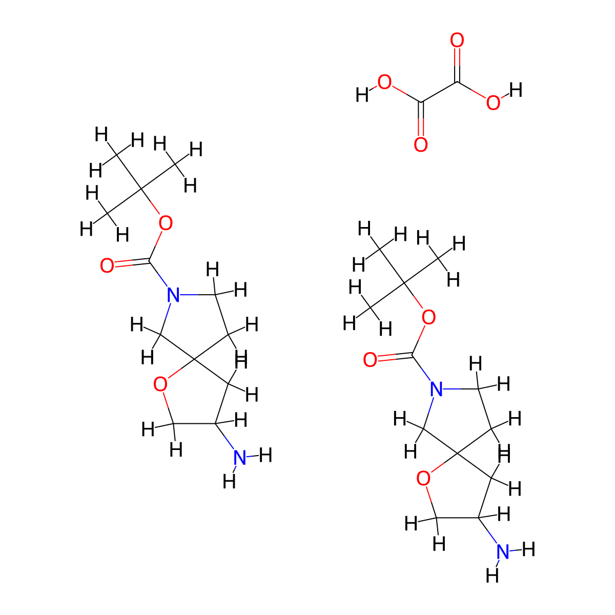 Tert-butyl 3-amino-1-oxa-7-azaspiro[4.4]nonane-7-carboxylate hemioxalate molecular structure, CAS 2468411-52-9