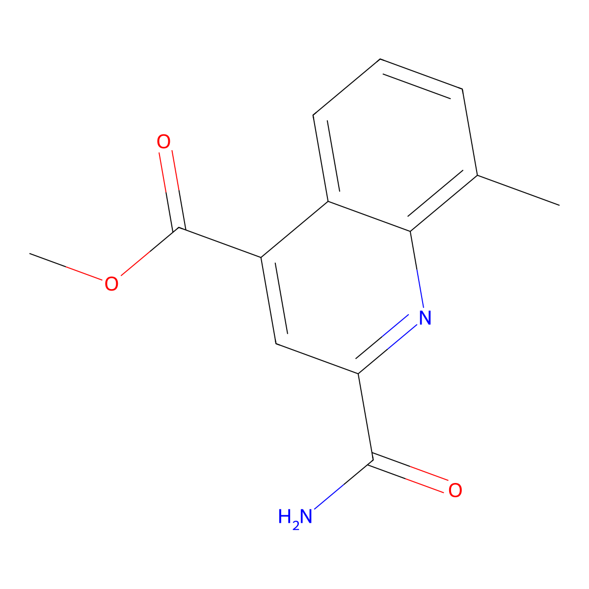 Methyl 2-carbamoyl-8-methylquinoline-4-carboxylate molecular structure, CAS 2468455-25-4