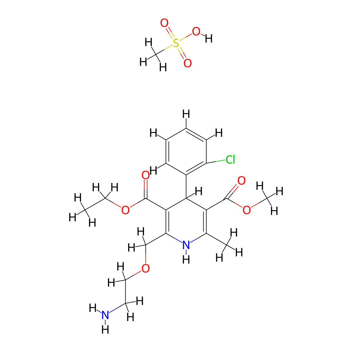 Amlodipine mesylate molecular structure, CAS 246852-12-0