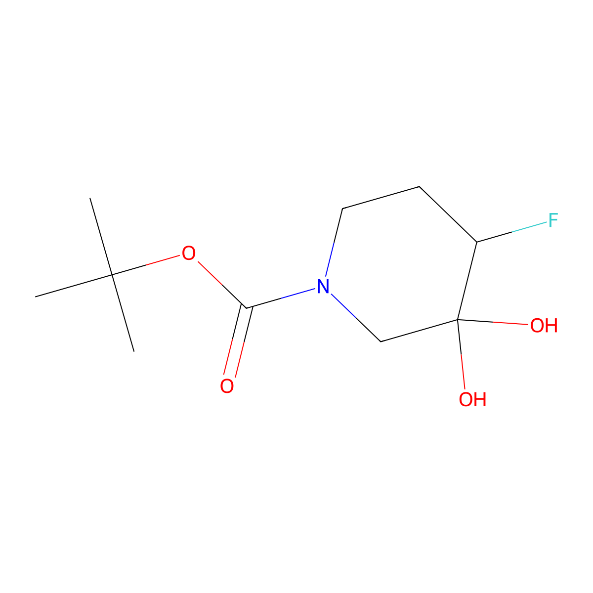 Tert-butyl 4-fluoro-3,3-dihydroxypiperidine-1-carboxylate molecular structure, CAS 2468620-82-6