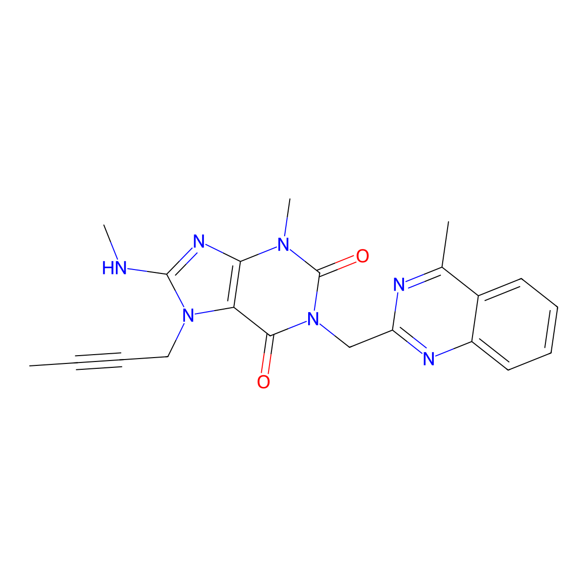 7-(But-2-yn-1-yl)-3-methyl-8-(methylamino)-1-((4-methylquinazolin-2-yl)methyl)-1H-purine-2,6(3H,7H)-dione molecular structure, CAS 2468656-63-3