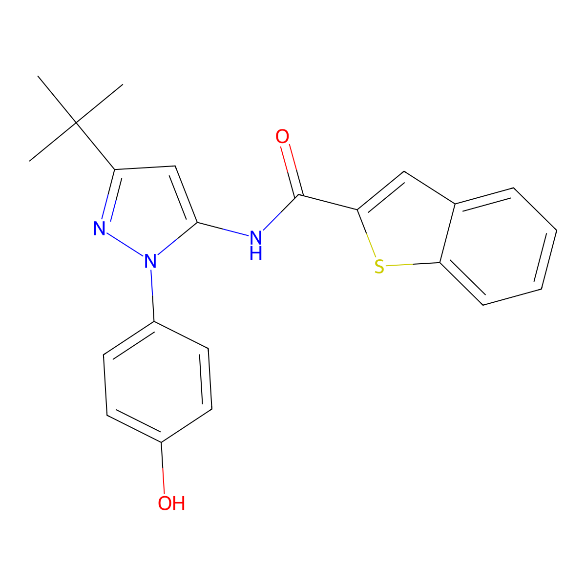 N-(3-(Tert-butyl)-1-(4-hydroxyphenyl)-1H-pyrazol-5-YL)benzo[B]thiophene-2-carboxamide molecular structure, CAS 2469805-18-1