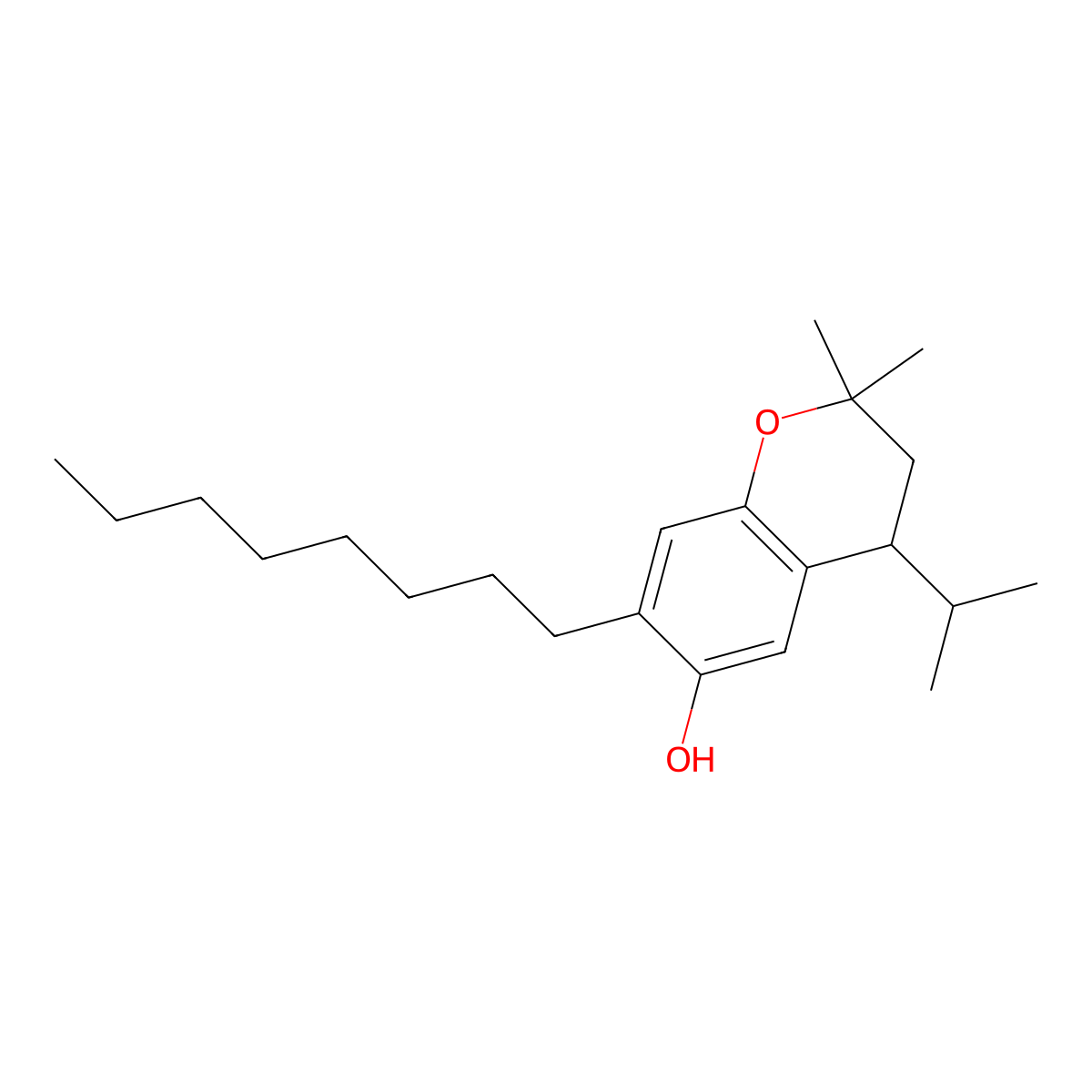 2H-1-Benzopyran-6-ol, 3,4-dihydro-2,2-dimethyl-4-(1-methylethyl)-7-octyl- molecular structure, CAS 24700-85-4