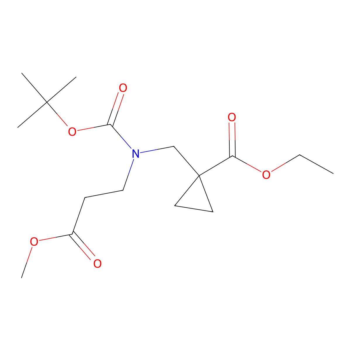 Ethyl 1-(((tert-butoxycarbonyl)(3-methoxy-3-oxopropyl)amino)methyl)cyclopropanecarboxylate molecular structure, CAS 2470050-03-2