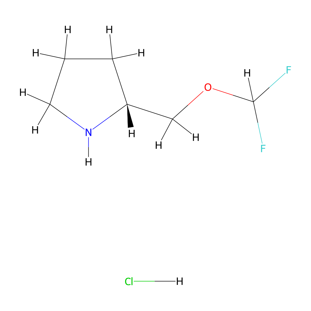 (2R)-2-[(difluoromethoxy)methyl]pyrrolidine hydrochloride molecular structure, CAS 2470279-06-0