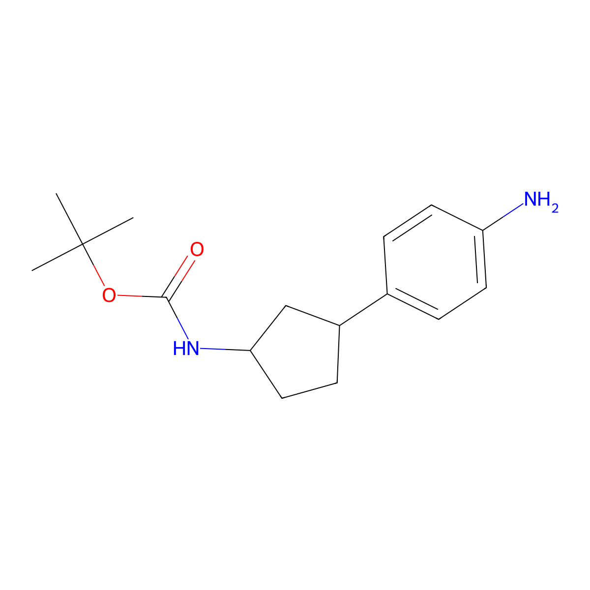 rac-tert-butylN-[(1R,3R)-3-(4-aminophenyl)cyclopentyl]carbamate,trans molecular structure, CAS 2470279-30-0