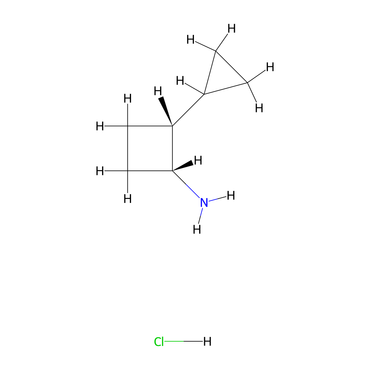 rac-(1R,2R)-2-cyclopropylcyclobutan-1-amine hydrochloride, cis molecular structure, CAS 2470279-90-2