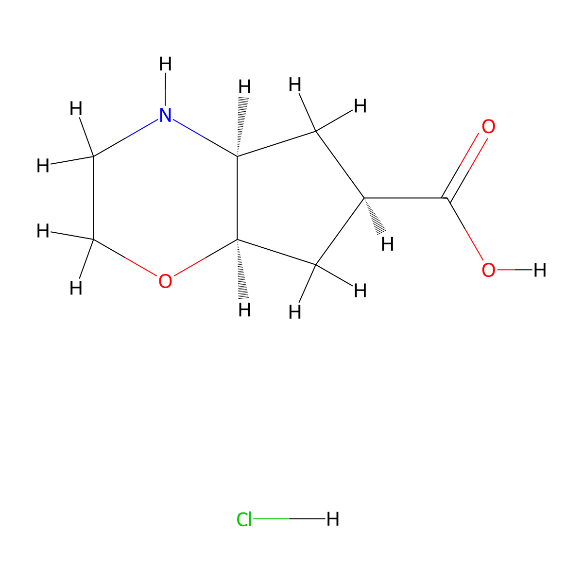 rac-(4aR,6S,7aS)-octahydrocyclopenta[b][1,4]oxazine-6-carboxylic acid hydrochloride molecular structure, CAS 2470279-96-8