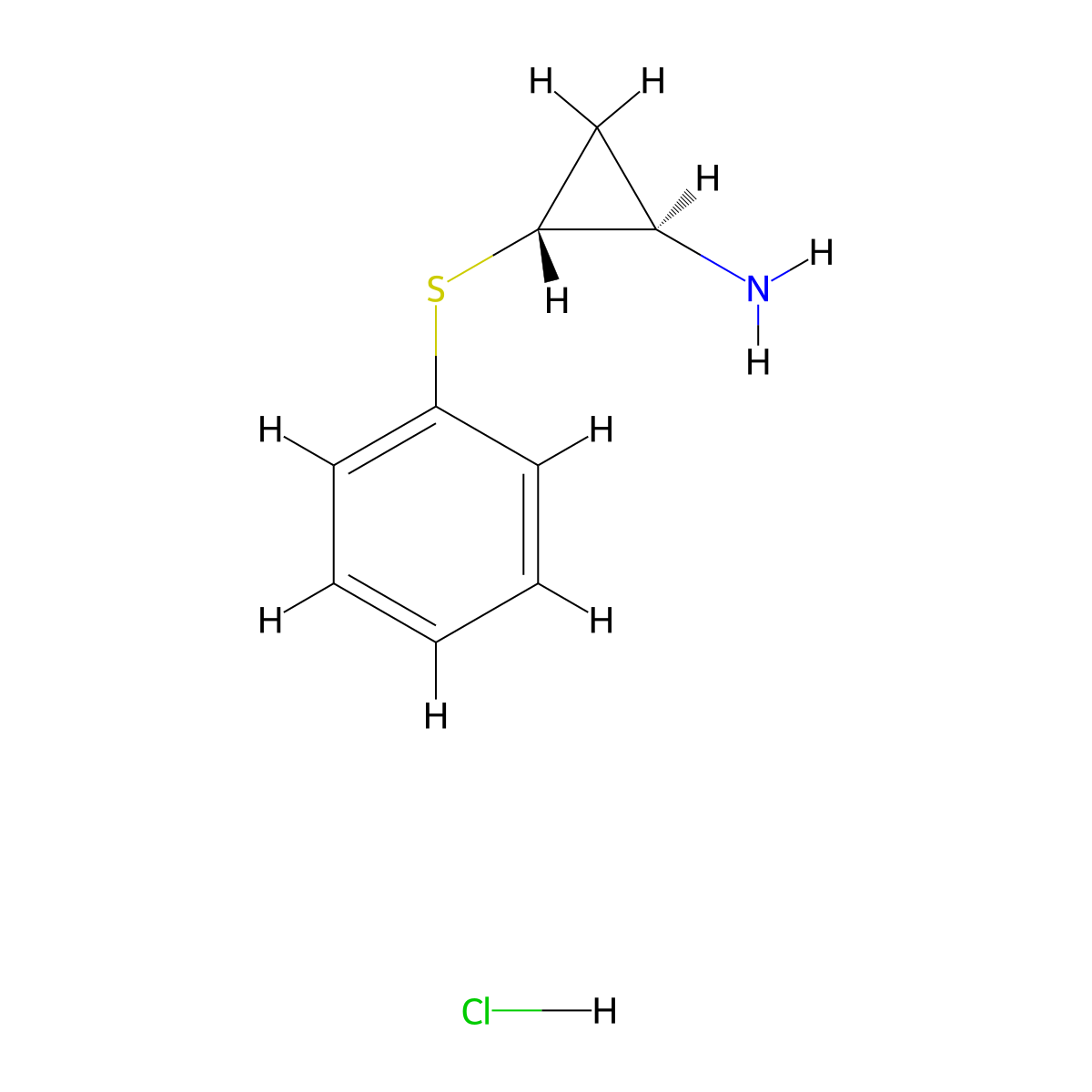(1R,2R)-2-Phenylsulfanylcyclopropan-1-amine;hydrochloride molecular structure, CAS 2470279-97-9
