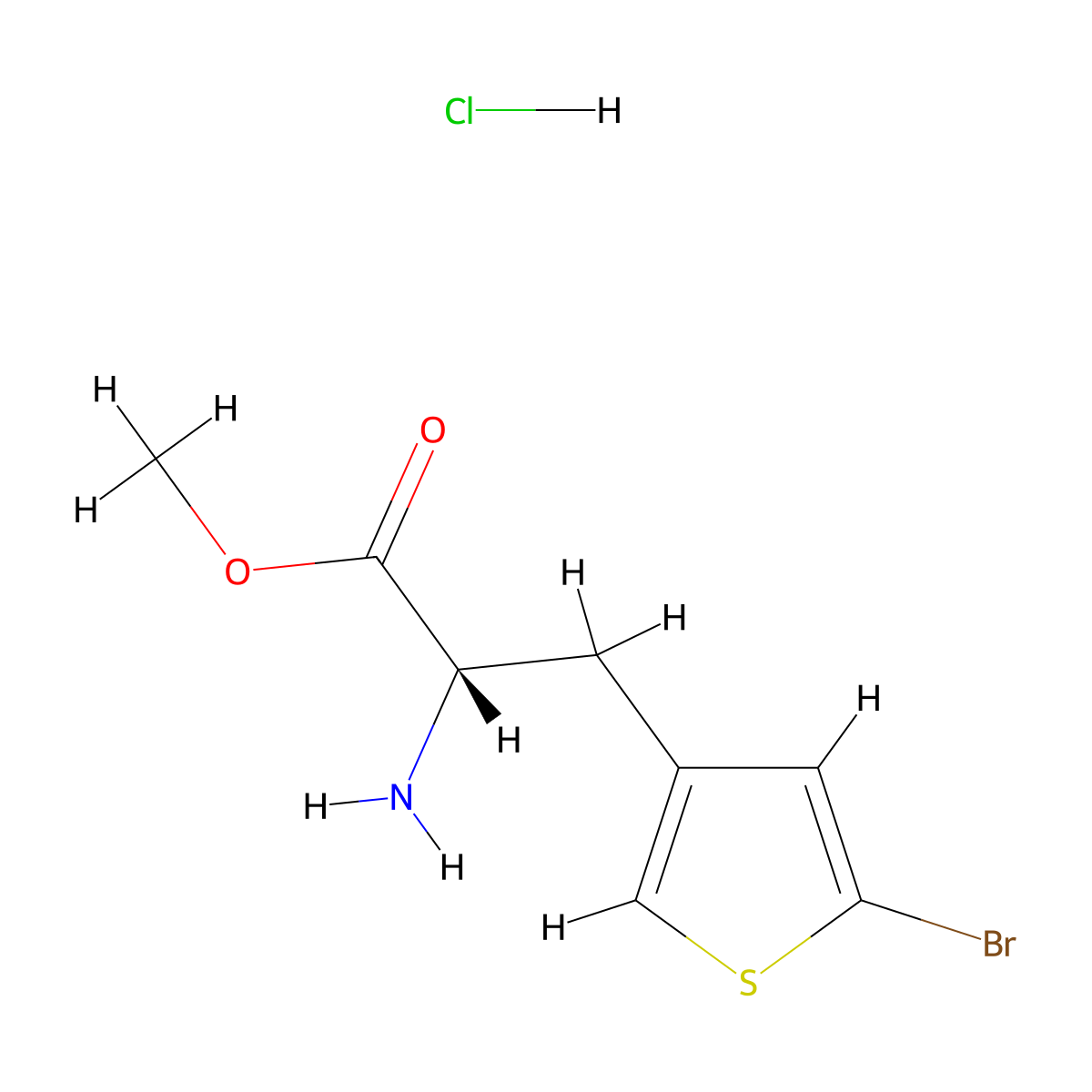 methyl (2S)-2-amino-3-(5-bromothiophen-3-yl)propanoate hydrochloride molecular structure, CAS 2470280-07-8