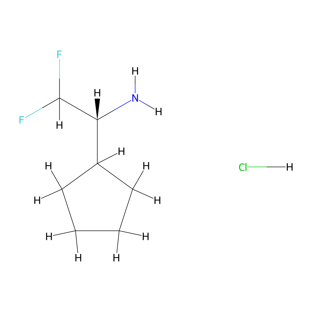 (1R)-1-Cyclopentyl-2,2-difluoroethanamine;hydrochloride molecular structure, CAS 2470280-18-1