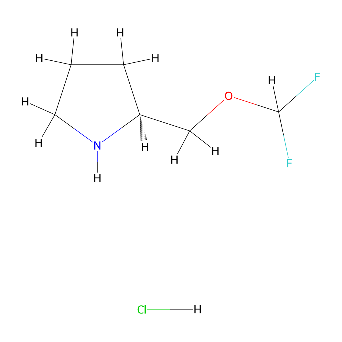 (2S)-2-[(difluoromethoxy)methyl]pyrrolidine hydrochloride molecular structure, CAS 2470280-38-5