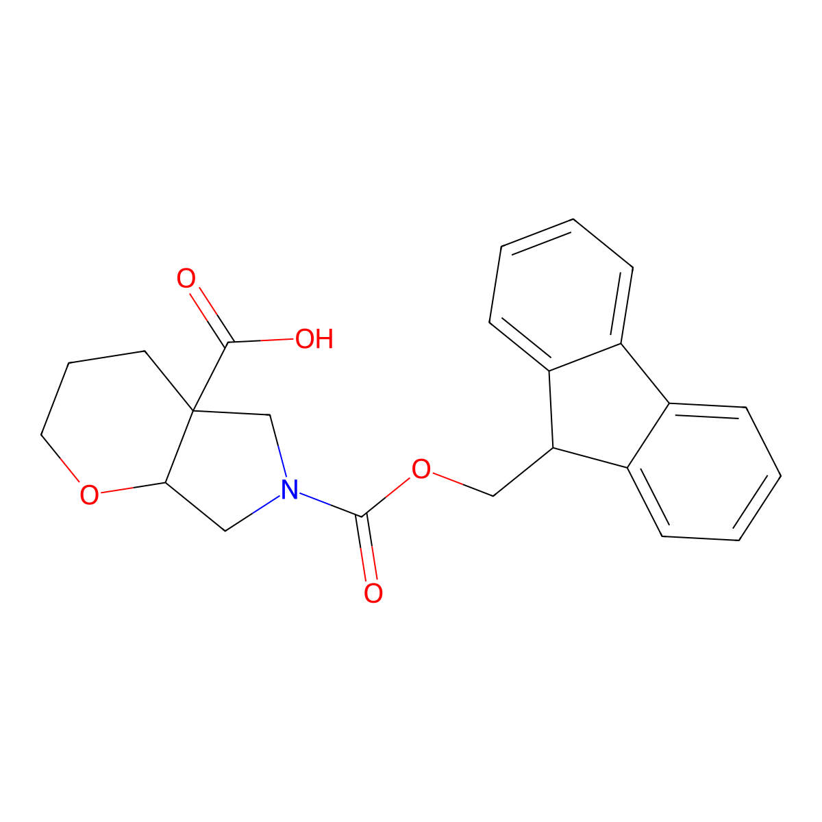 rac-(4aR,7aS)-6-{[(9H-fluoren-9-yl)methoxy]carbonyl}-octahydropyrano[2,3-c]pyrrole-4a-carboxylicacid,cis molecular structure, CAS 2470280-41-0