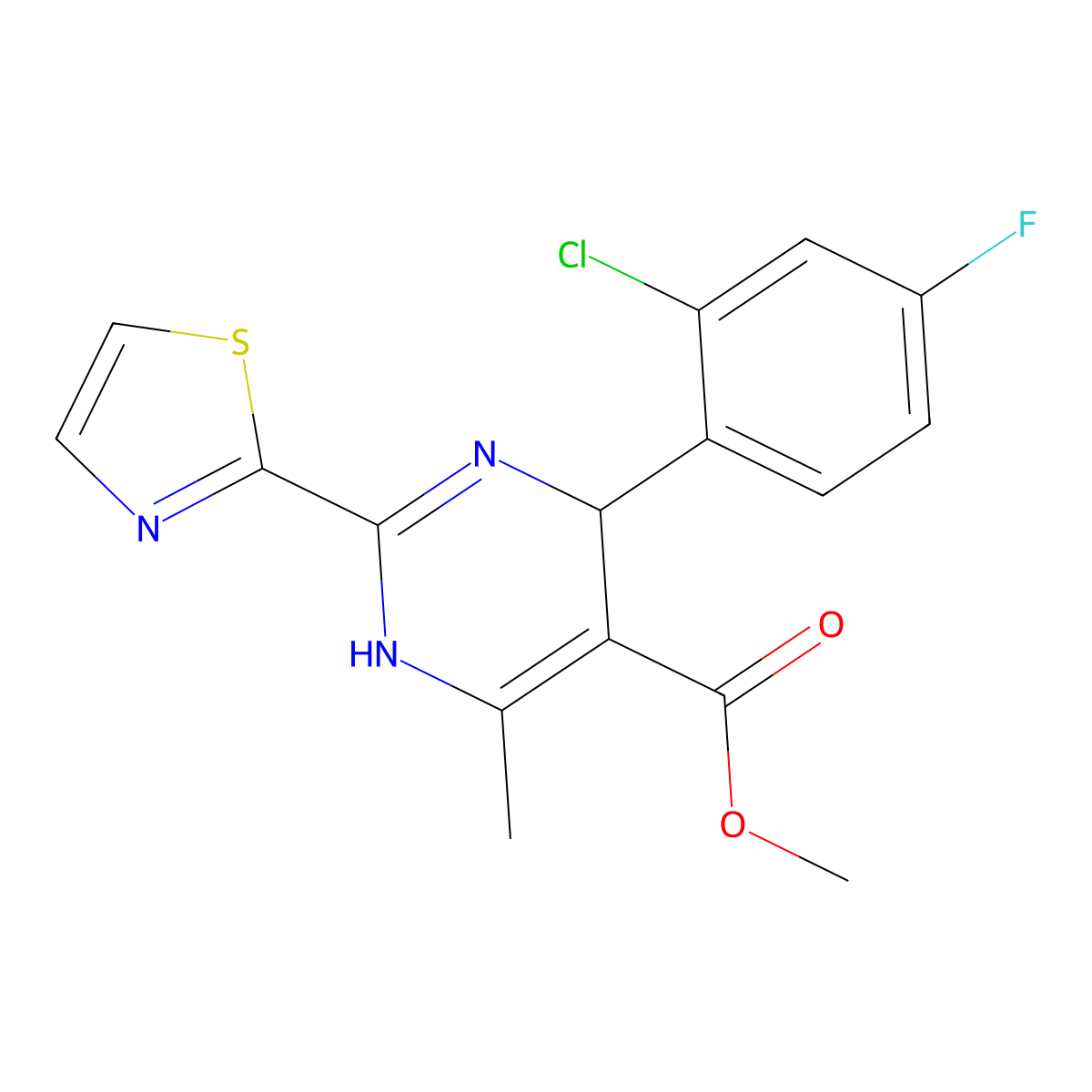 Methyl 4-(2-Chloro-4-fluorophenyl)-6-methyl-2-(2-thiazolyl)-1,4-dihydropyrimidine-5-carboxylate molecular structure, CAS 247037-77-0