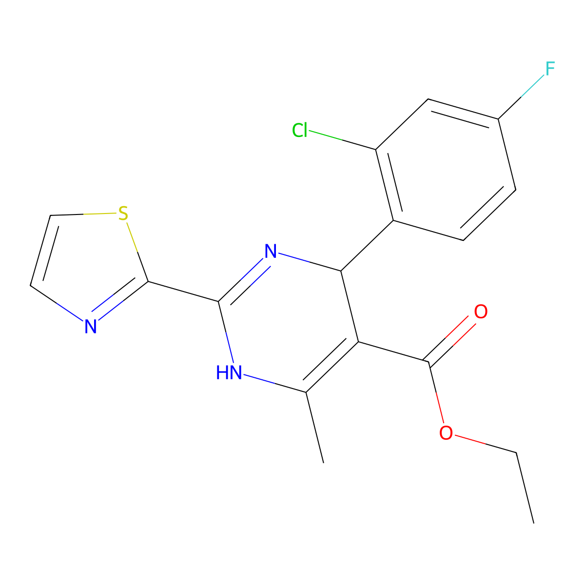 Ethyl 4-(2-chloro-4-fluoro-phenyl)-6-methyl-2-thiazol-2-yl-1,4-dihydropyrimidine-5-carboxylate molecular structure, CAS 247037-78-1