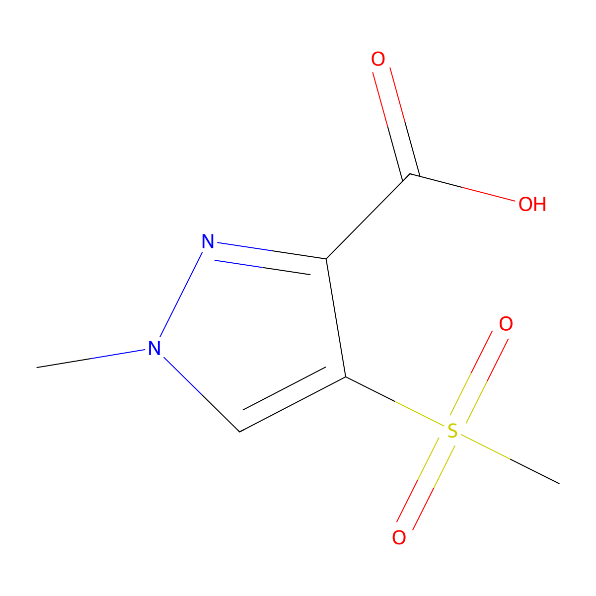 1-Methyl-4-(methylsulfonyl)-1H-pyrazole-3-carboxylic acid molecular structure, CAS 2470435-29-9