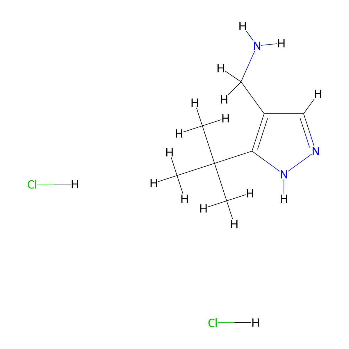 1-(3-tert-butyl-1H-pyrazol-4-yl)methanaminedihydrochloride molecular structure, CAS 2470435-32-4