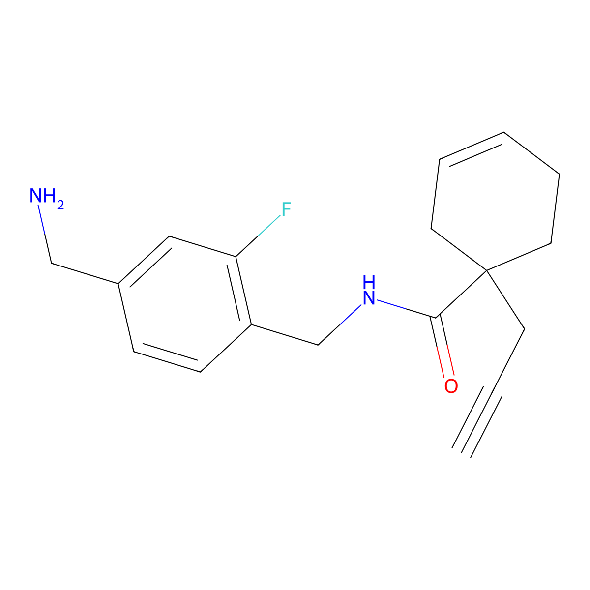 N-{[4-(aminomethyl)-2-fluorophenyl]methyl}-1-(prop-2-yn-1-yl)cyclohex-3-ene-1-carboxamide molecular structure, CAS 2470435-40-4
