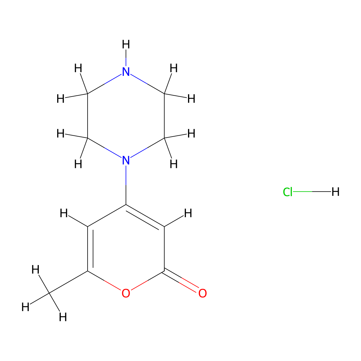 6-methyl-4-(piperazin-1-yl)-2H-pyran-2-one hydrochloride molecular structure, CAS 2470435-44-8