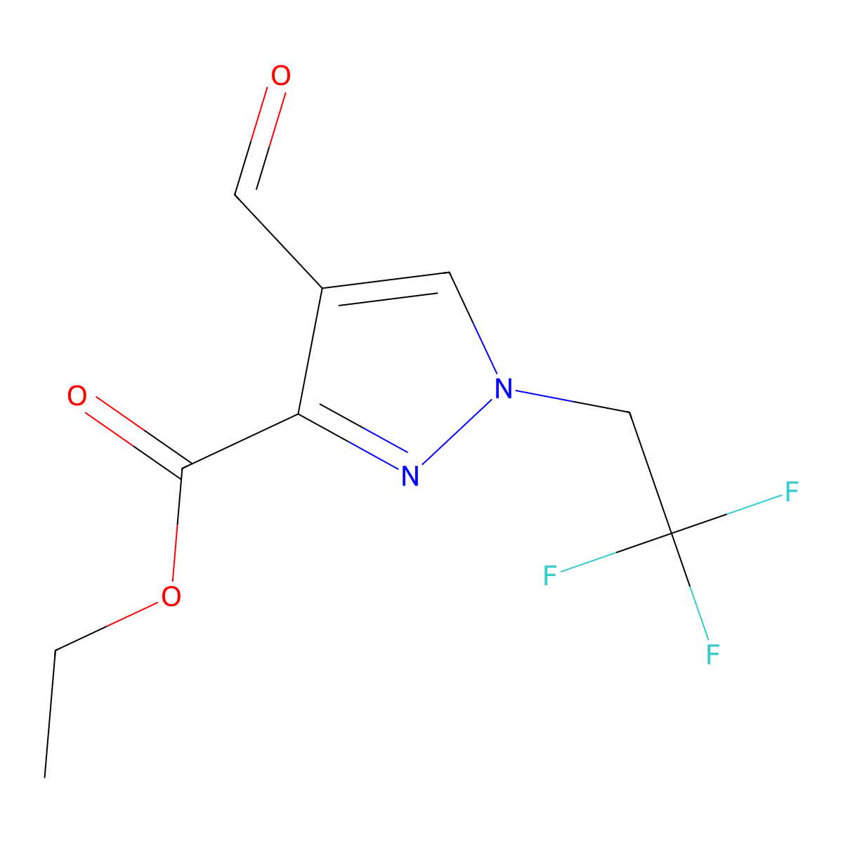 Ethyl 4-formyl-1-(2,2,2-trifluoroethyl)pyrazole-3-carboxylate molecular structure, CAS 2470435-97-1