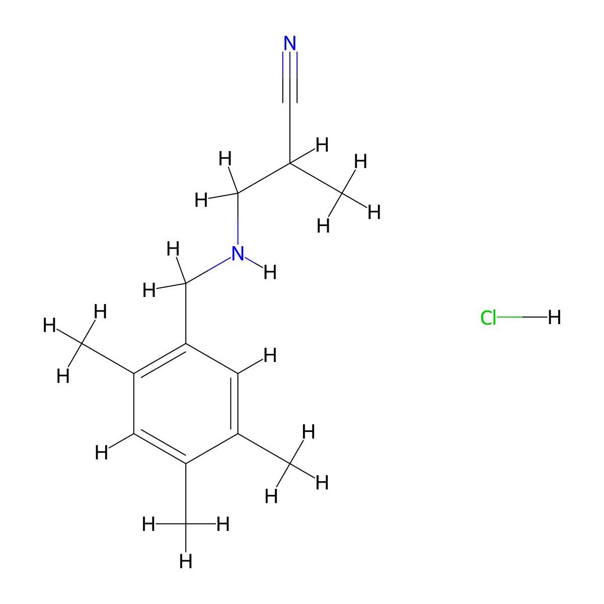 2-Methyl-3-{[(2,4,5-trimethylphenyl)methyl]amino}propanenitrilehydrochloride molecular structure, CAS 2470436-07-6