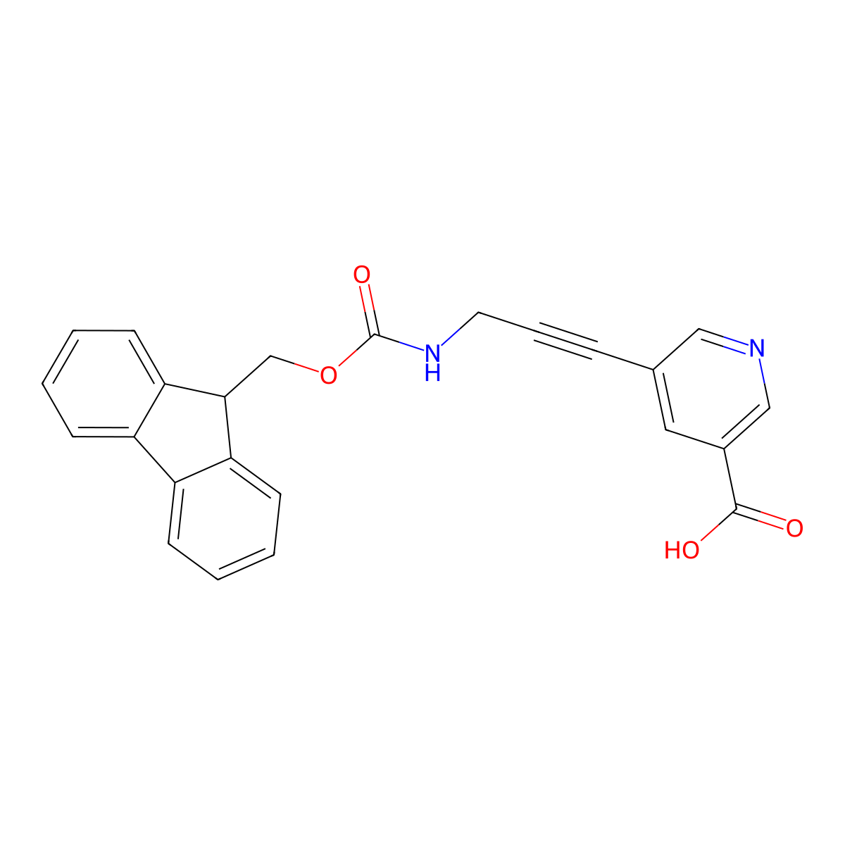 5-[3-(9H-Fluoren-9-ylmethoxycarbonylamino)prop-1-ynyl]pyridine-3-carboxylic acid molecular structure, CAS 2470436-17-8