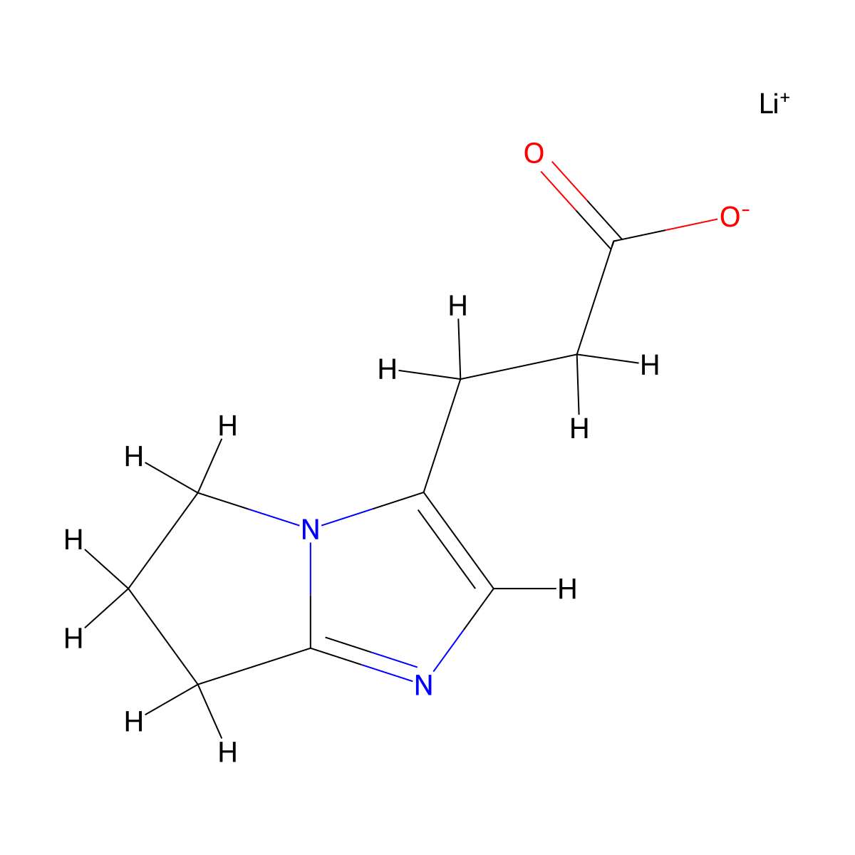 lithium(1+) 3-(5H,6H,7H-pyrrolo(1,2-a)imidazol-3-yl)propanoate molecular structure, CAS 2470436-55-4